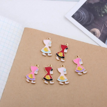 60PCS/lot 10*20mm Cartoon Enamel Alloy Girl Pendant Tone Plated Drop Bracelet Floating Pendants