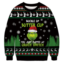 (2, 2XL) Christmas Grinch Green Monster Crew Neck Kids Adult Sweatshirt