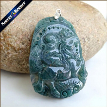 Hand Carved Brave Troops Animal Men Jewelry Natural Green Agate Stone Pendant Necklace Crystal for Boys SS551