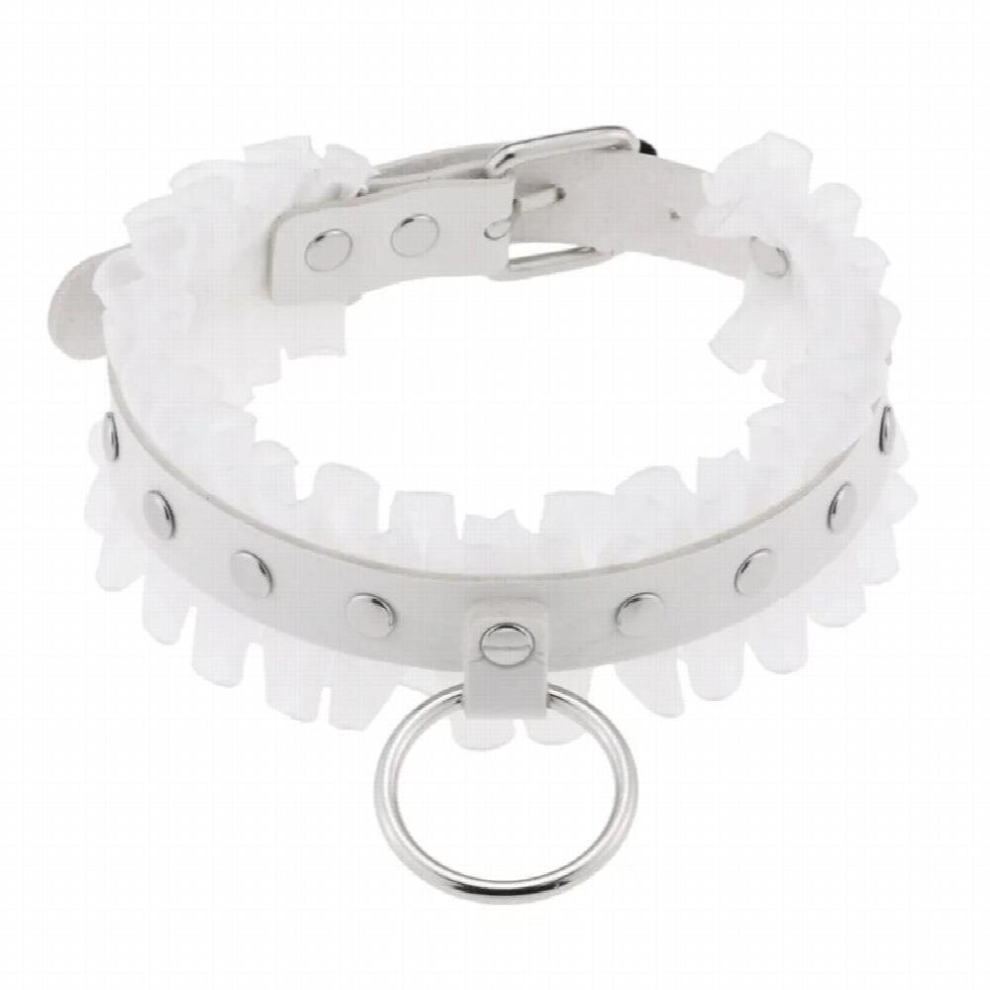 Multicoloured Punk Lace Ring Pendant Leather Collar Temperament Sexy Ring Rivet Necklace Leather Choker Collar Necklace
