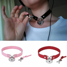 Leather Bondage Padlock Collar Choker Necklace Lock Heart Couple Jewelry