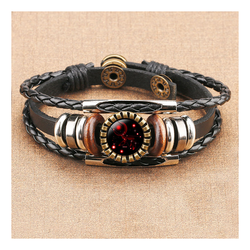 (Cancer) Zodiac Signs Time Gemstone Vintage Brass Bracelet