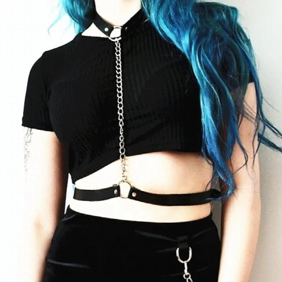 Multicoloured Punk Chain Hoop Chain Pendant Harness Belt Bondage Statement 1 Layer Chain Belt Collar For Women Grunge Body Accessories