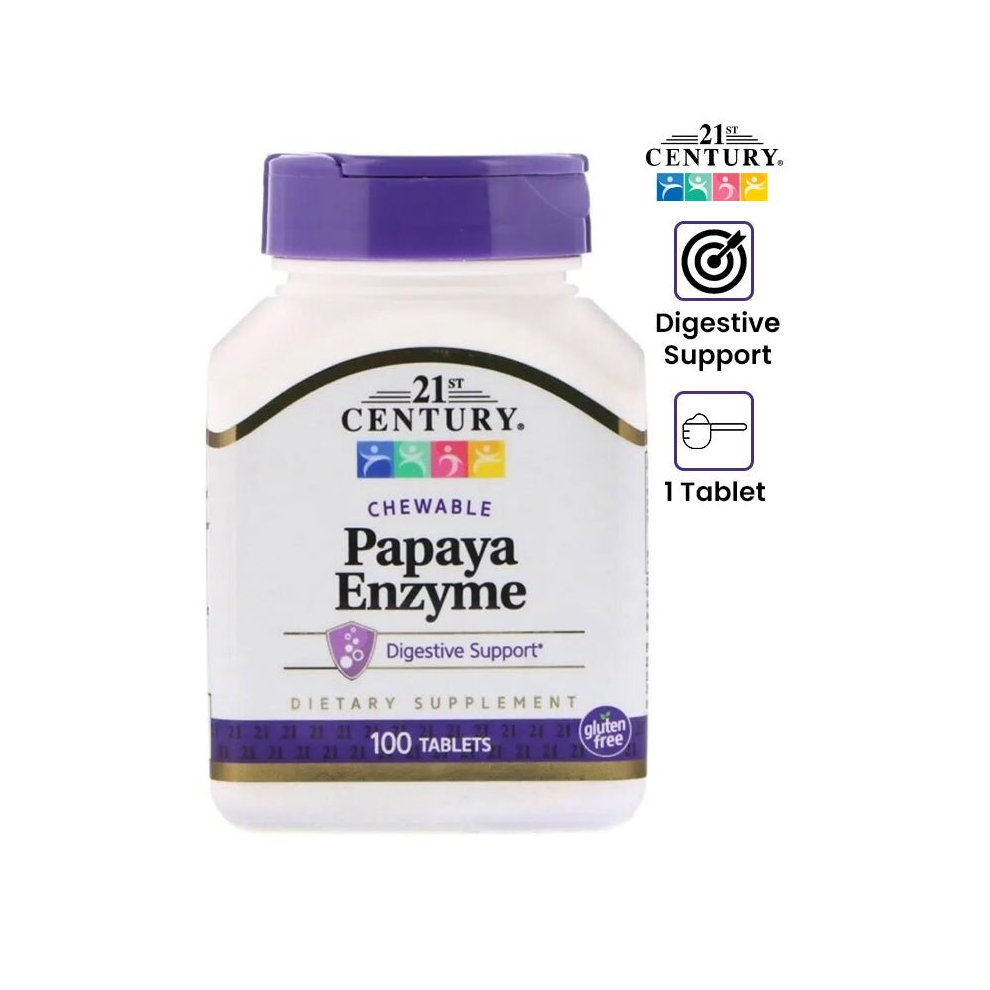 21St Century, Papaya Enzyme 100 Chewable Tablets, Digestive Support, Dietary Supplement