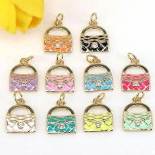10Pcs Mix Lovely Lady Bag Enamel Charms Necklace Making Handbag Brass Pendant For Bracelets Jewelry Accessories DIY Craft