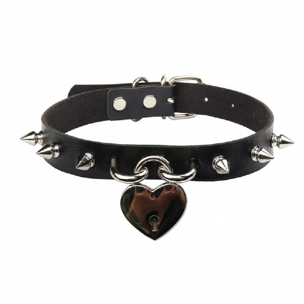 Punk rock Harajuku love lock Pendant Leather Collar rivet Collar Necklace neck band clavicle chain