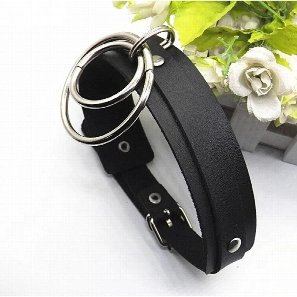 Studs Personality Punk Sexy Adornment Exaggeration PU Metal Ring Buckle All-match Style Collar