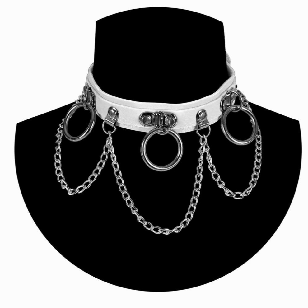 Multicoloured Punk Ring Chain Pendant Leather Necklace Collar Choker Punk Goth Collar Necklace O-Ring Pendant Accessories
