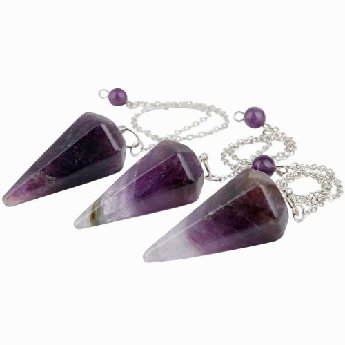 1Lot (5Pc) Purple Crystal Hexagonal Pointed Healing Reiki Chakra Pendulum Dowsing Divination 2