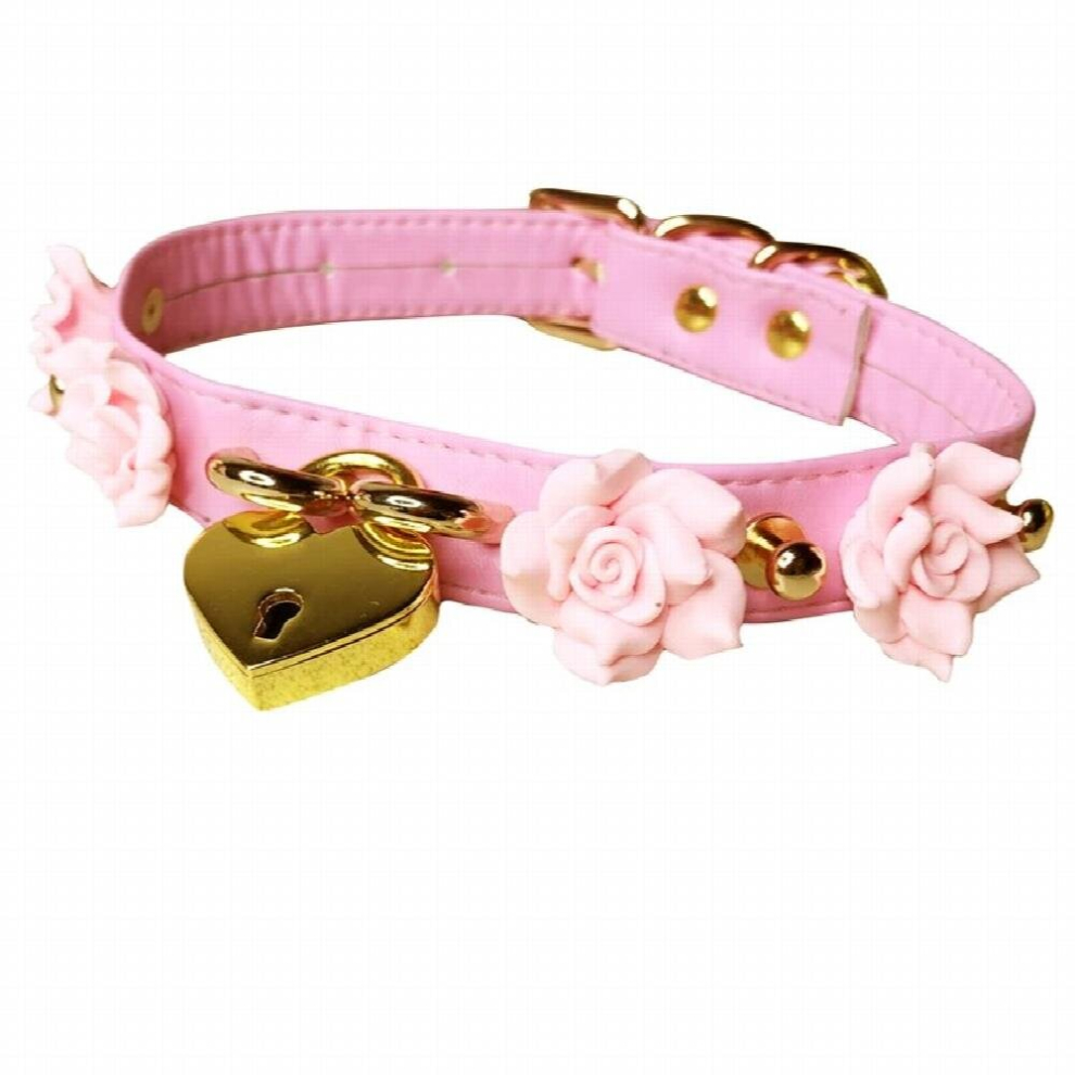 Multicoloured Kitten Play Collar Punk Lolita Cosplay Rose Flower Pu Leather Necklace Little Space Choker