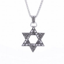 Classic Punk Solomon Seal Metal Jewish Star of David Pendant Stainless Steel Chain Necklace Mens Charm Rune Amulet Jewelry