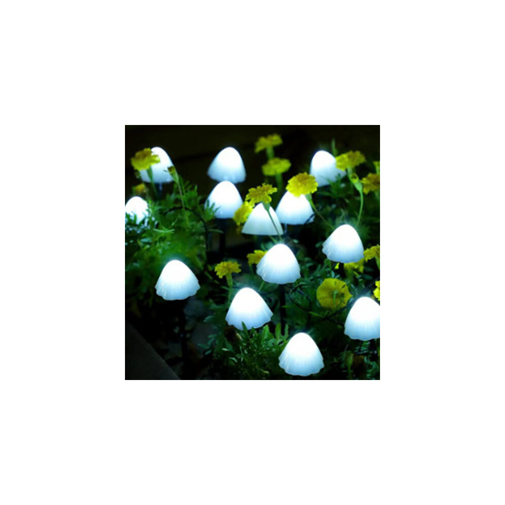 (21.3 ft/30 leds White) Solar LED Mushroom String Lights for Pathway Garden Patio Christmas Decoration