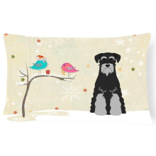 Christmas Presents Between Friends Standard Schnauzer Black & Grey Canvas Fabric Decorative Pillow