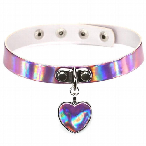 punk laser leather collar love pendant reflective leather collar