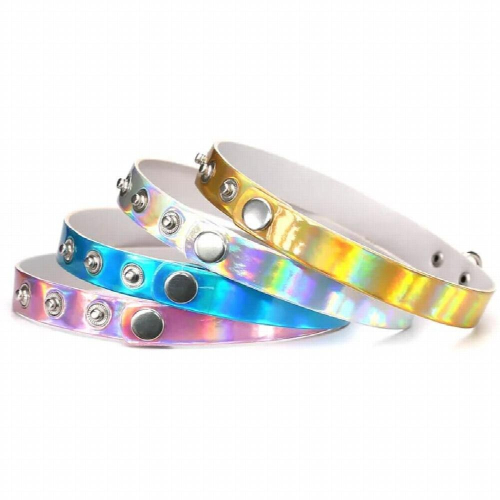 punk laser leather collar love pendant reflective leather collar 2