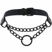 Dark punk leather ring collar gun chain ring pendant necklace for women with choker collar for men