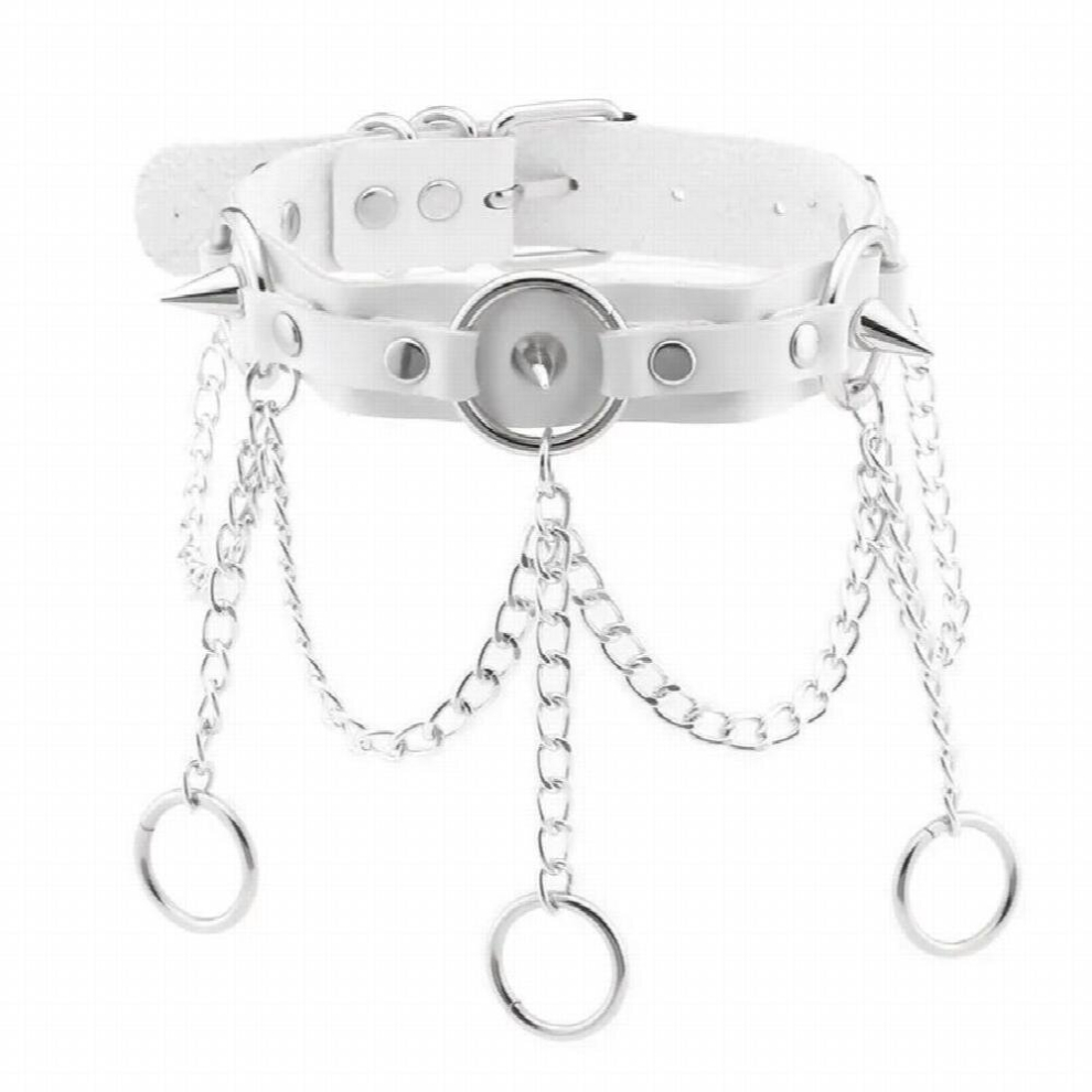 Multicoloured Punk Circle Chain Rivet Spike Leather Collar Sexy Leather Choker Necklace For Women