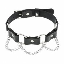 PU leather ring chain collar Fashionable belt buckle collar punk sexy ring necklace choker