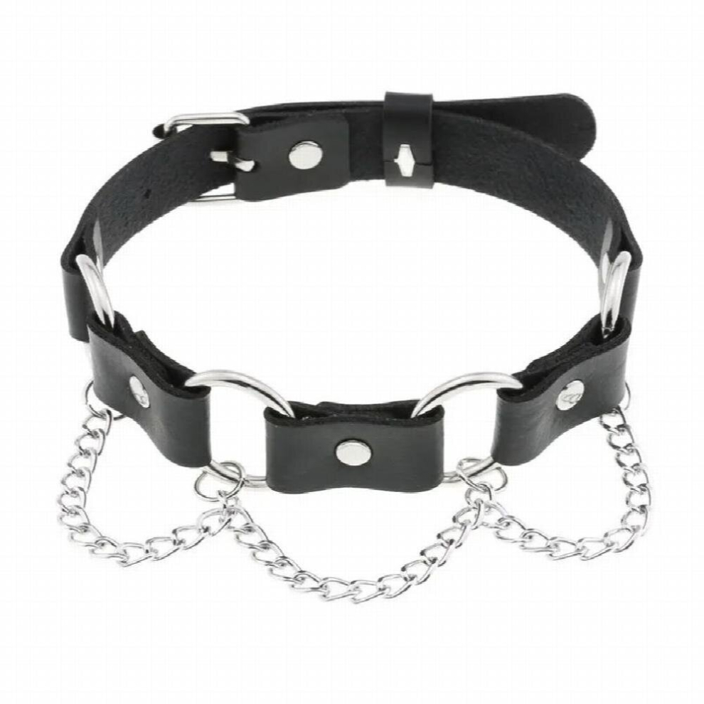 Multicoloured Pu Leather Ring Chain Collar Fashionable Belt Buckle Collar Punk Sexy Ring Necklace Choker
