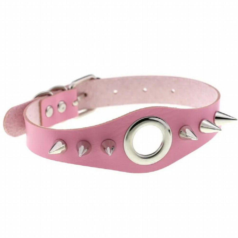 Multicoloured Punk Ring Chain Rivet Spike Leather Collar Sexy Leather Choker Necklace For Women