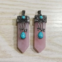 retro Reiki natural rose quartzs Stone Sword Pendants Pendulums pink crystal for necklace Jewelry making 6pcs