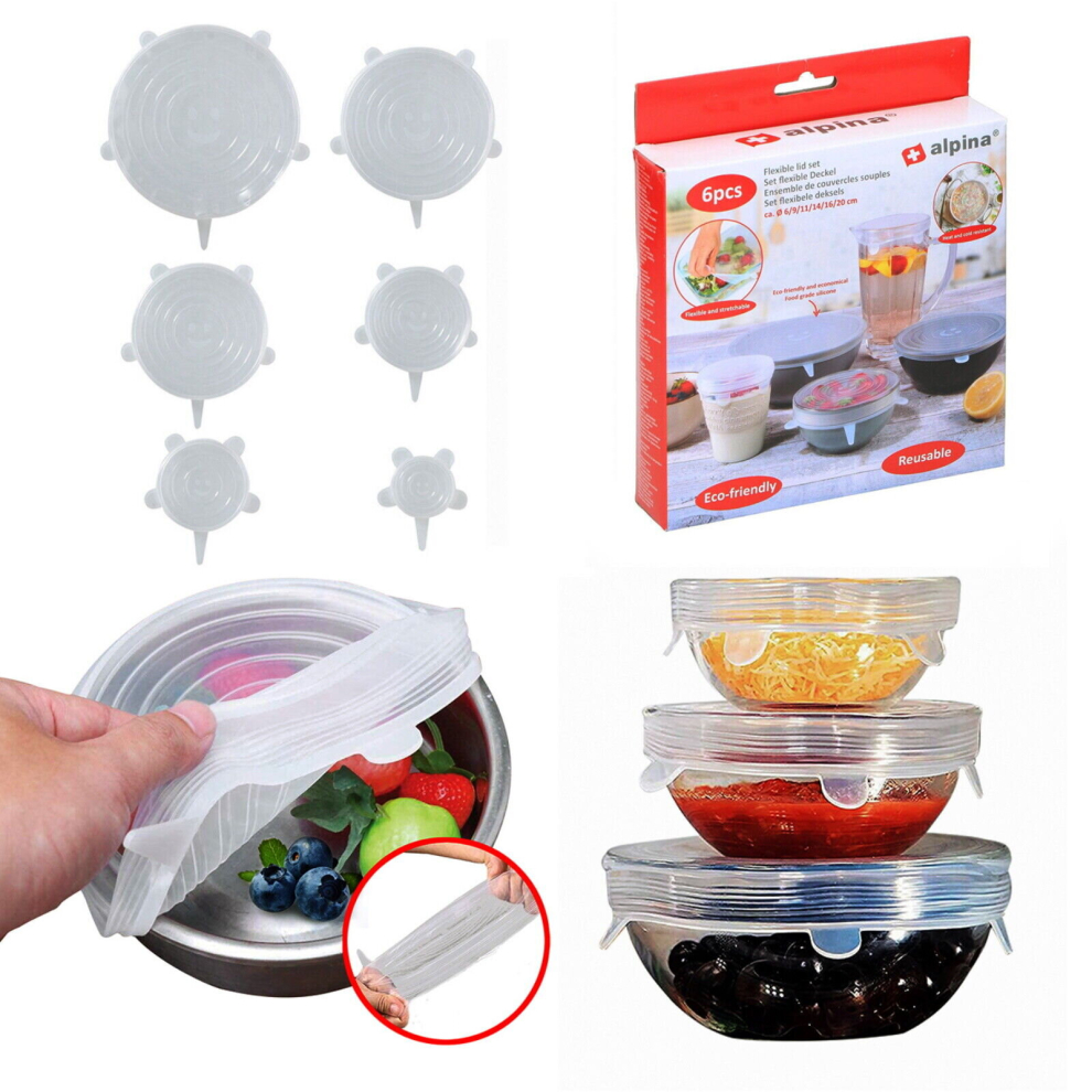 Silicone Stretch Food Bowl Cover 6PCS Set Wrap Seals Reusable Lids