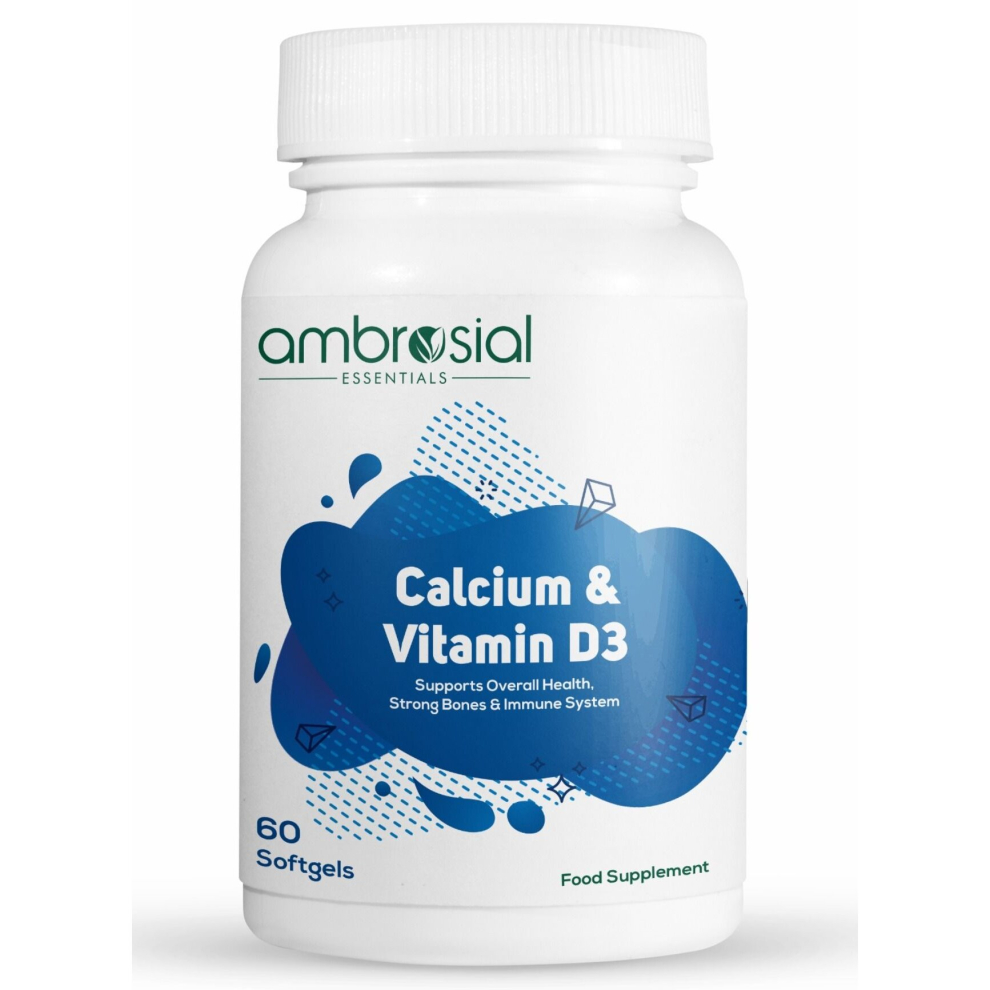 Ambrosial Calcium & Vitamin D3 Tablets High Potency Supplement For Healthy Bones, Muscles & Teeth, Dietary Supplement, 60 Softgels