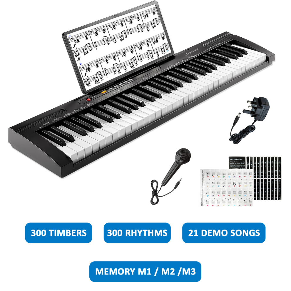 (Black) 61 Keys Electric Keyboard Piano Digital Music Instrument includes Microphone