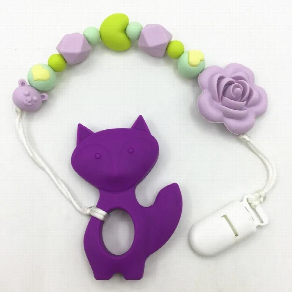 Silicone Teething Pacifier Clip with rose flower -silicone Universal Soother Clip -baby BPA for teething fox pendant