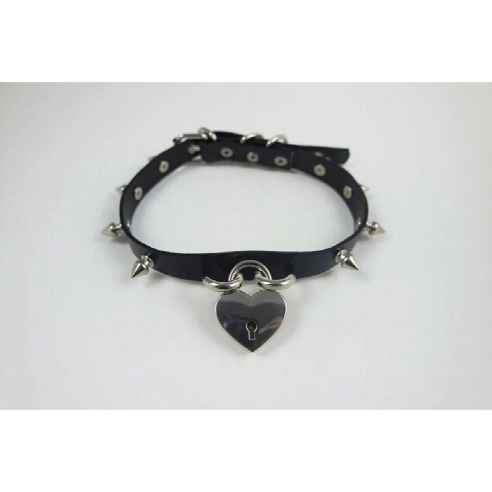 Multicoloured Harajuku Sexy Hot Dark Punk Goth Heart Lock Rivet Leather Choker Necklaces Collar Belt Torques