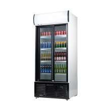 Contender Commercial Double Glass Door Fridge With Canopy 783L Sliding Doors