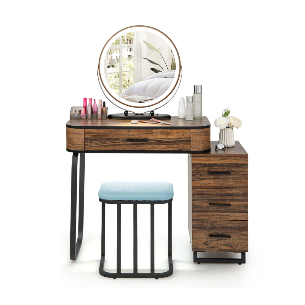 Dressing Table Vanity Set Makeup with Stool LED Light & 3-Drawer Chest