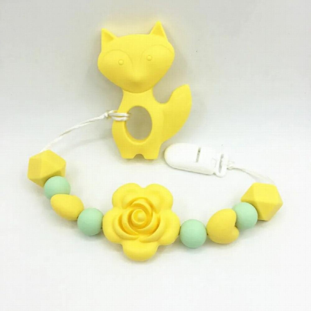 Fox Teether Of Silicone Teether Pacifier Clip -Silicone Universal Soother Flower Clip-Teether Chew Toy-Baby Teething Pendant Multicoloured