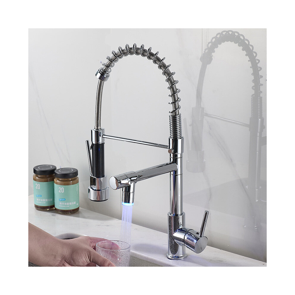 (Plating) Contemporary Kitchen Faucet With Pull Down Sprayer, Stainless Steel Single Handle Spring Kitchen Sink Faucets With Sprayer 8804717617429