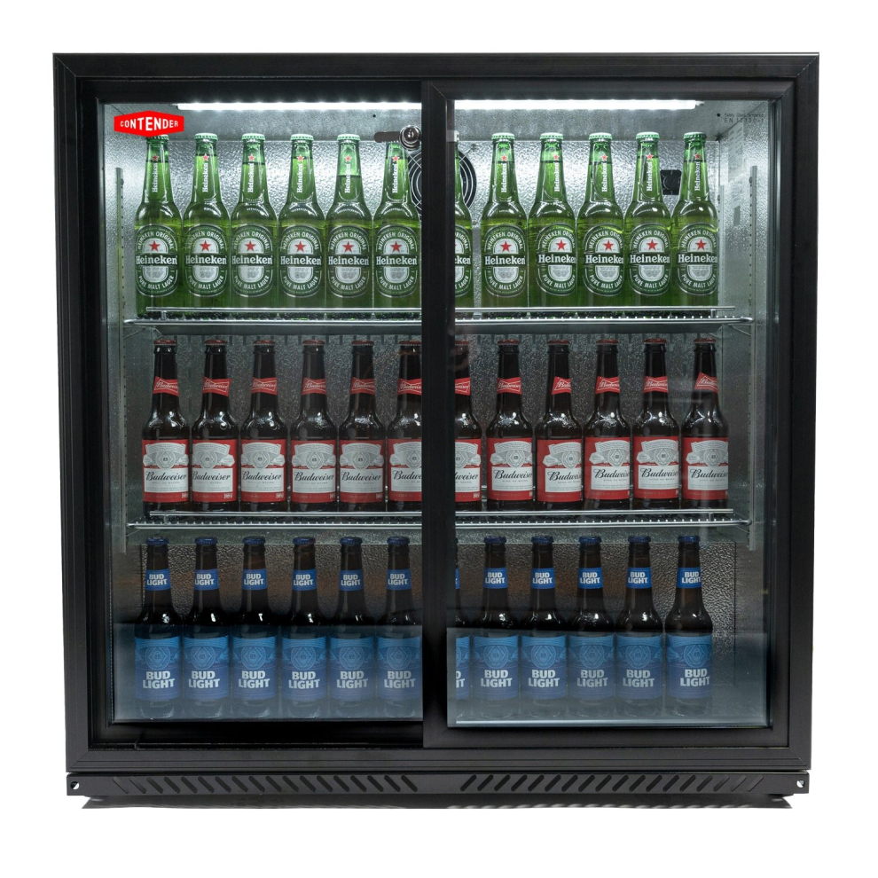 Premium Contender Commercial Double Door Drinks Fridge Sliding Doors 216L