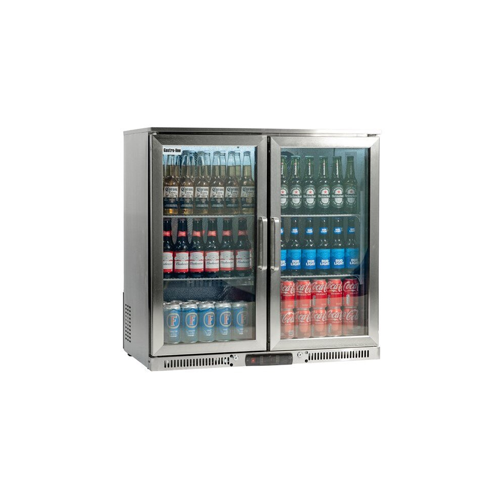 Gastroline Hinged Stainless Steel Double Door Drinks Fridge 190L Capacity