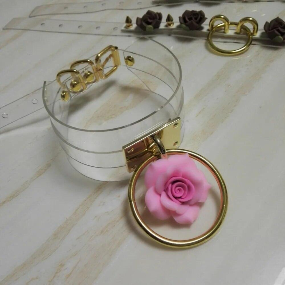 Multicoloured Sexy Harajuku Leather Punk Choker Necklace Flower Gold-Color O-Round Rivets Collar Goth Torque Hot Rock