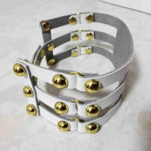 Harajuku Hot Punk Choker Necklace Three Row Goth Gold-Color Rivet leather Collar adult game