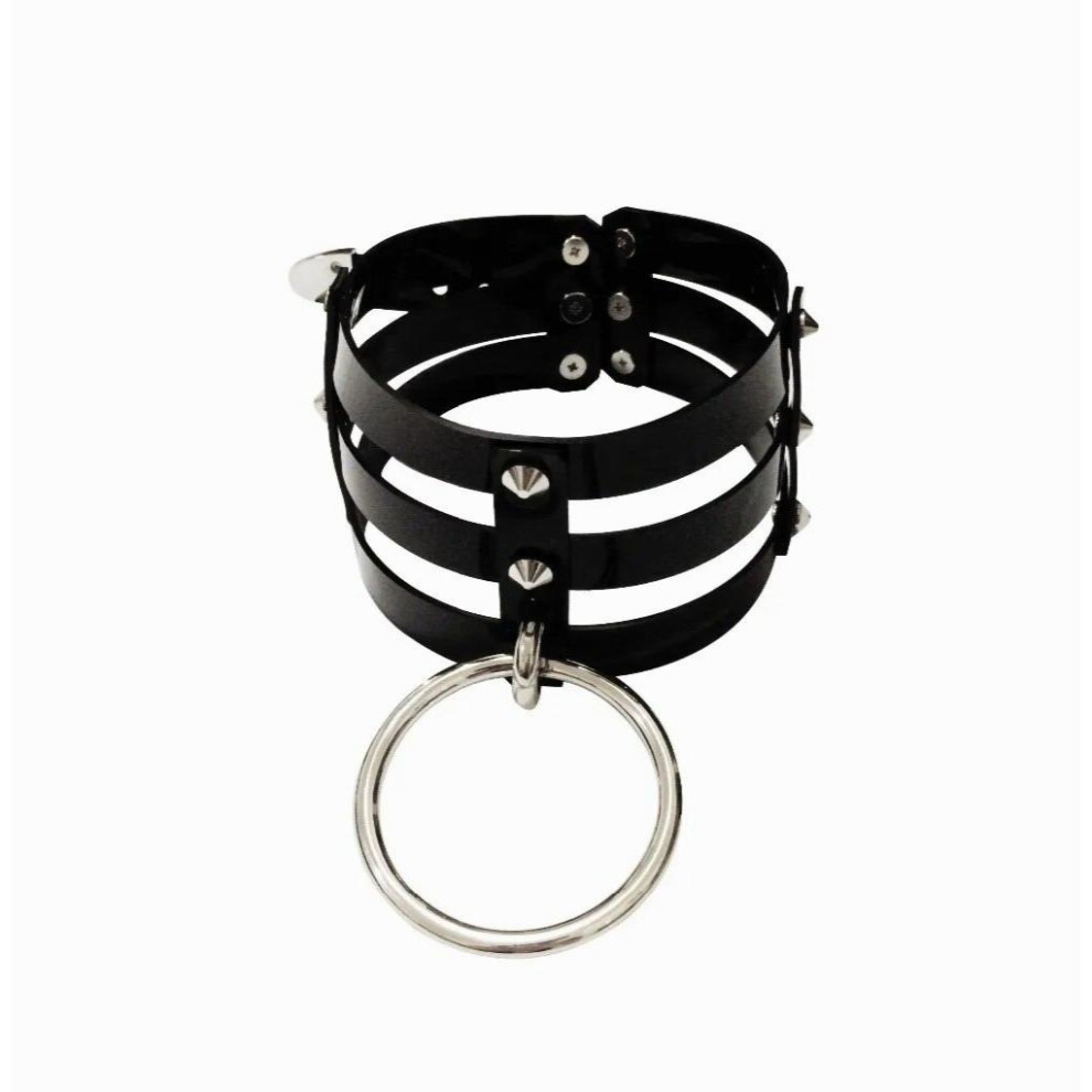 Multicoloured Harajuku Hot Punk Three Row Choker Goth Big O-Round Rivet Necklaces Leather Collar Party Club Torques