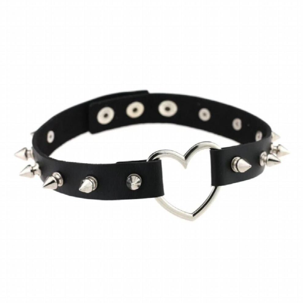 Multicoloured Harajuku Unique Punk Style Heart-Shaped Lock Love Pu Leather Dark Choker Collar Rivet Gothic