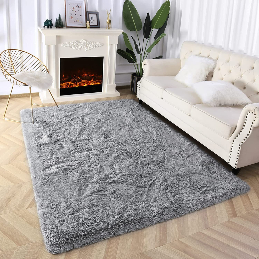 (Grey, 160cm x 230cm (5ft 4" x 7ft 8")) Large Non Slip Rugs Soft Shaggy Fluffy Runner Rug & Bath Door Mats