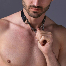 Man Harness Chain Collar PU Leather Punk Style Neck Necklace Bondage Fetish Gay Lothing Adjustable Accessories