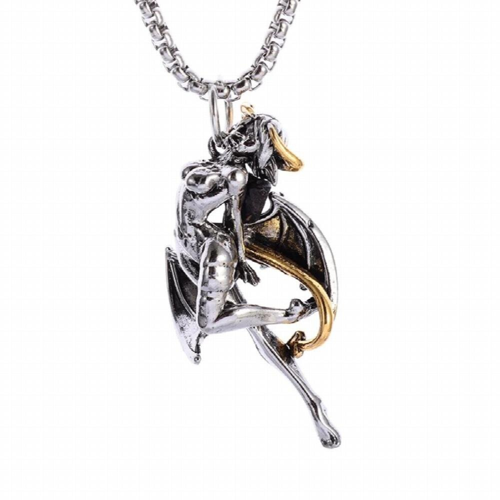 Classic Succubus Pendant Necklace for Men Women Gothic Punk Accessories Vintage Silver Angel Figure Pendants Jewelry