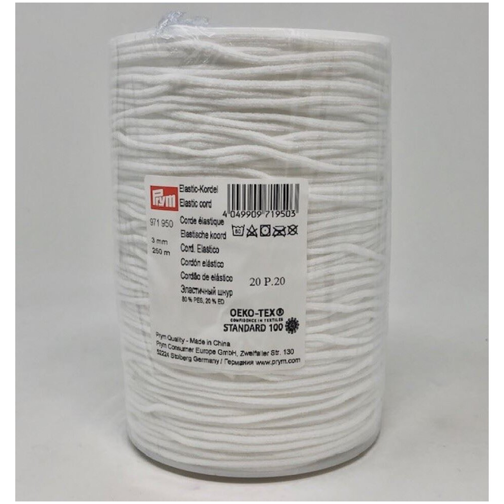 Prym 3mm Super Soft Round Elastic Cord White - per metre