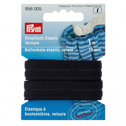 Prym Prym 18mm Velour Buttonhole Elastic Black - per pack