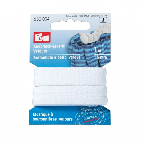 Prym Prym 15mm Velour Buttonhole Elastic White - per pack