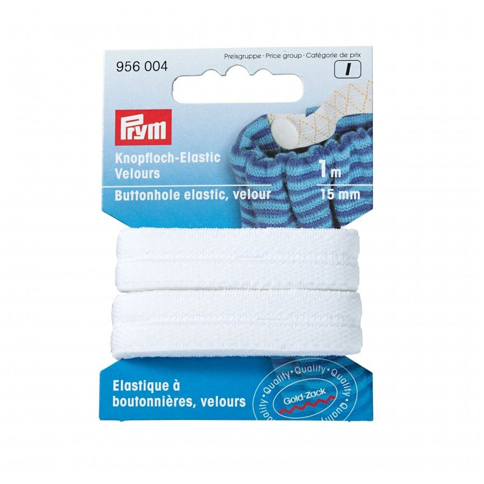Prym 15Mm Velour Buttonhole Elastic - Per Pack White