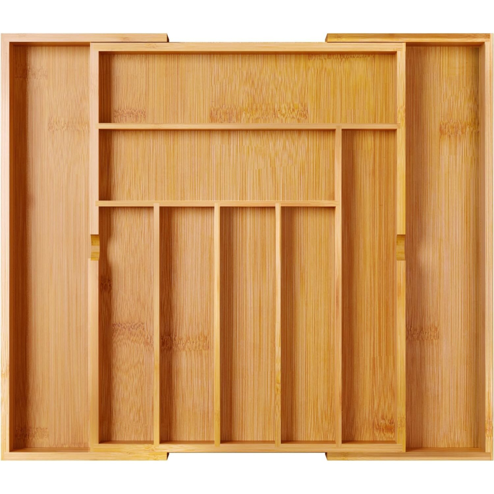 Mantraraj Drawer Organiser Expandable Bamboo Cutlery Tray Kitchen Drawer Dividers 7 To 9 Compartments Wooden Kitchen Organiser