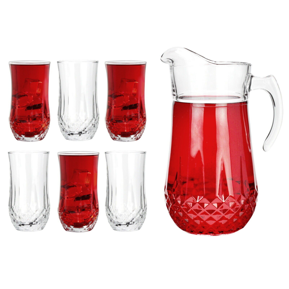 (OPERA) Glass Pitcher Jug with Tumblers 7 Piece Set Water
