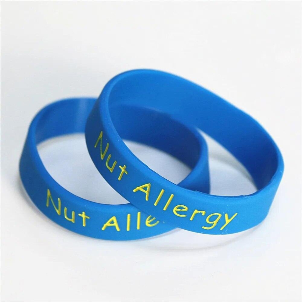1PC Medical Alert Nut Allergy Silicone Wristband Kids Size Green Red Pink Armband kids Rubber Braceets&Bangles SH110K